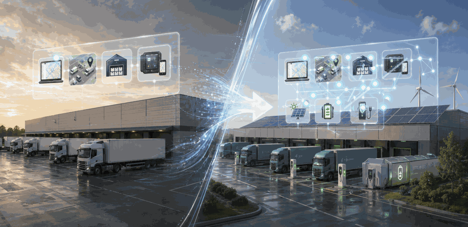 Transition from a conventional diesel truck depot to an electrified, orchestrated depot with chargers, PV and wind
